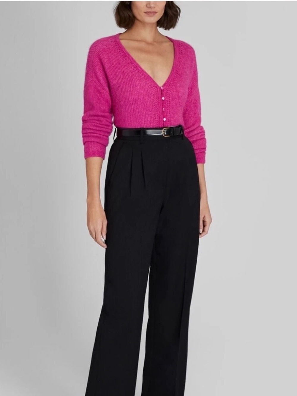 Club Monaco reversible pink alpaca button front sweater size small
